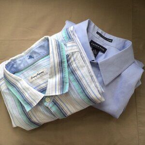 Lot of 2 Mens Casual Button Down Shirts Lands End Tommy Bahama Cotton Large